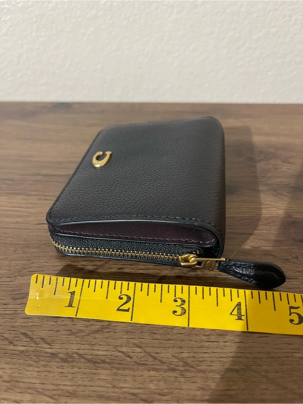 Coach Black Leather Zip-Around Wallet with Gold Hardware